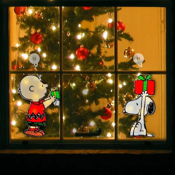 12 in. 2-Piece PreLit LED Christmas Window Decor Snoopy and