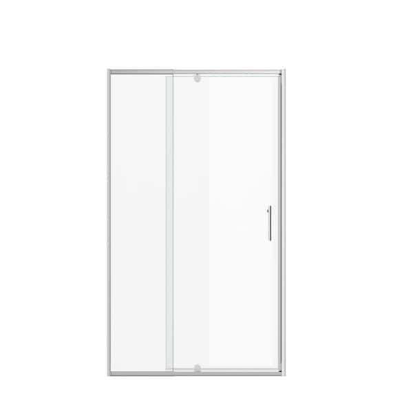 38 in. to 42 in. W x 71 in. H Pivot Semi-Frameless Shower Door in Brushed Nickel Finish with 1/4 in. Tempered Glass