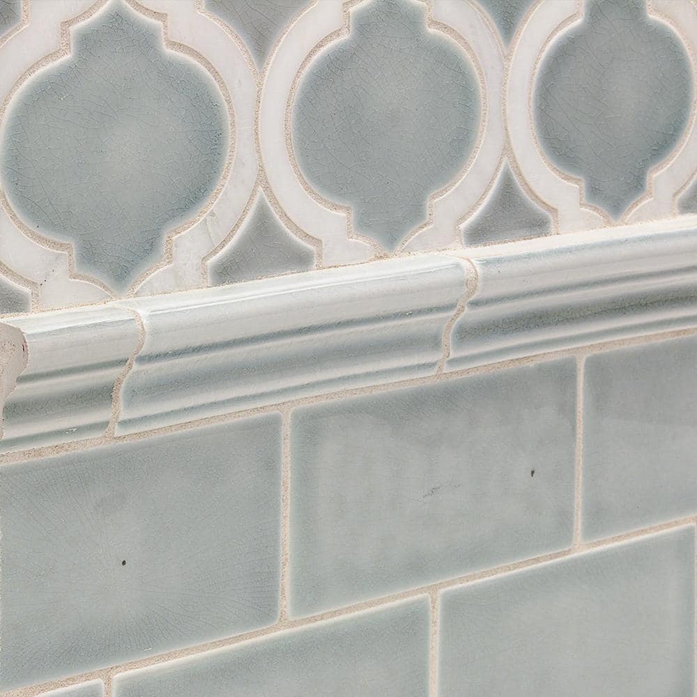 Arctic Blue Arabesque Ceramic Mosaic Tile Sheet