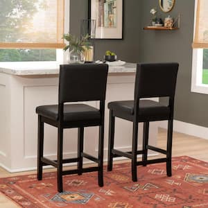 Milano 25 in. Black High Back Wood Counter Stool with Faux Leather Seat