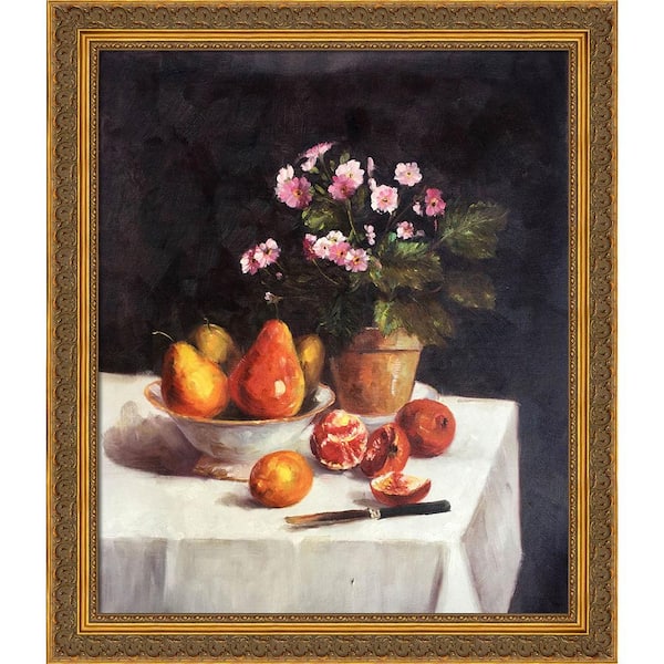 LA PASTICHE Still Life, Primroses, Pears and Promenates by Henri Fantin-Latour Framed Art Print Wall Art 24 in. x 28 in.