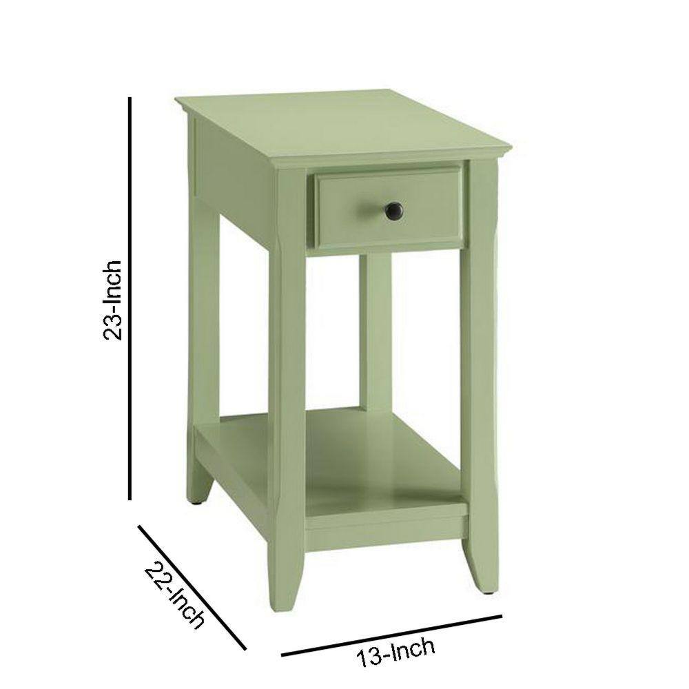 Light Green Wood Rectangular Side Table with Storage