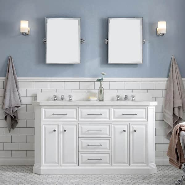 Palace 60 in. W x 22 in. D x 34 in. H Double Sink Bath Vanity in Pure White with Carrara White Quartz Top