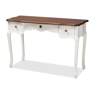 Sophie 48 in. White/Brown Rectangle Wood Console Table with Drawers