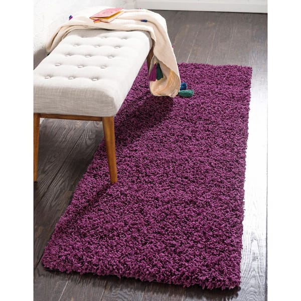 Solid Shag Eggplant Purple 10 ft. Runner Rug