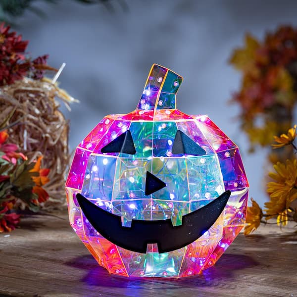 GERSON INTERNATIONAL Vibrant 9.56 in. USB Electric RGB Lighted Tabletop  Holographic Halloween Pumpkin with Remote Control 2738690EC - The Home Depot