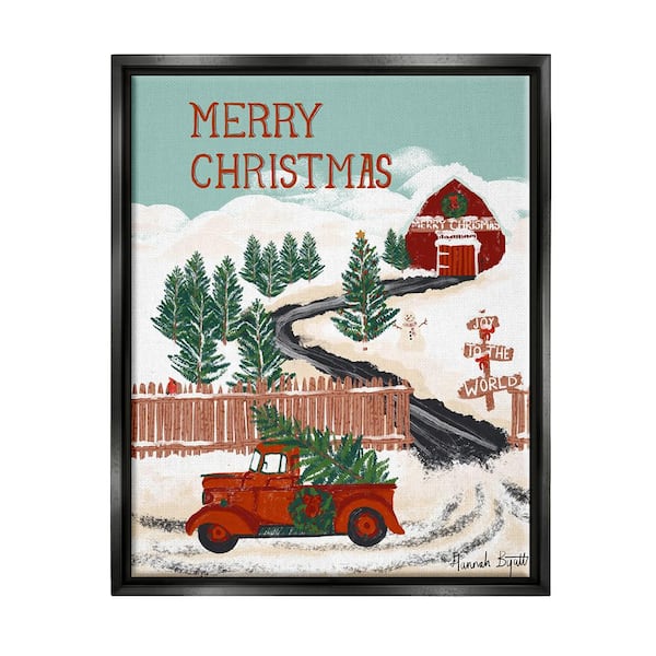 Stupell Industries Rural Christmas Scenery by Hannah Byatt 1-Piece Floater Frame Graphic Print Nature Poster Art Print 31 in. x 25 in.