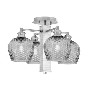 Albany 17.75 in. 4-Light Brushed Nickel Semi-Flush with Smoke Textured Glass Shades