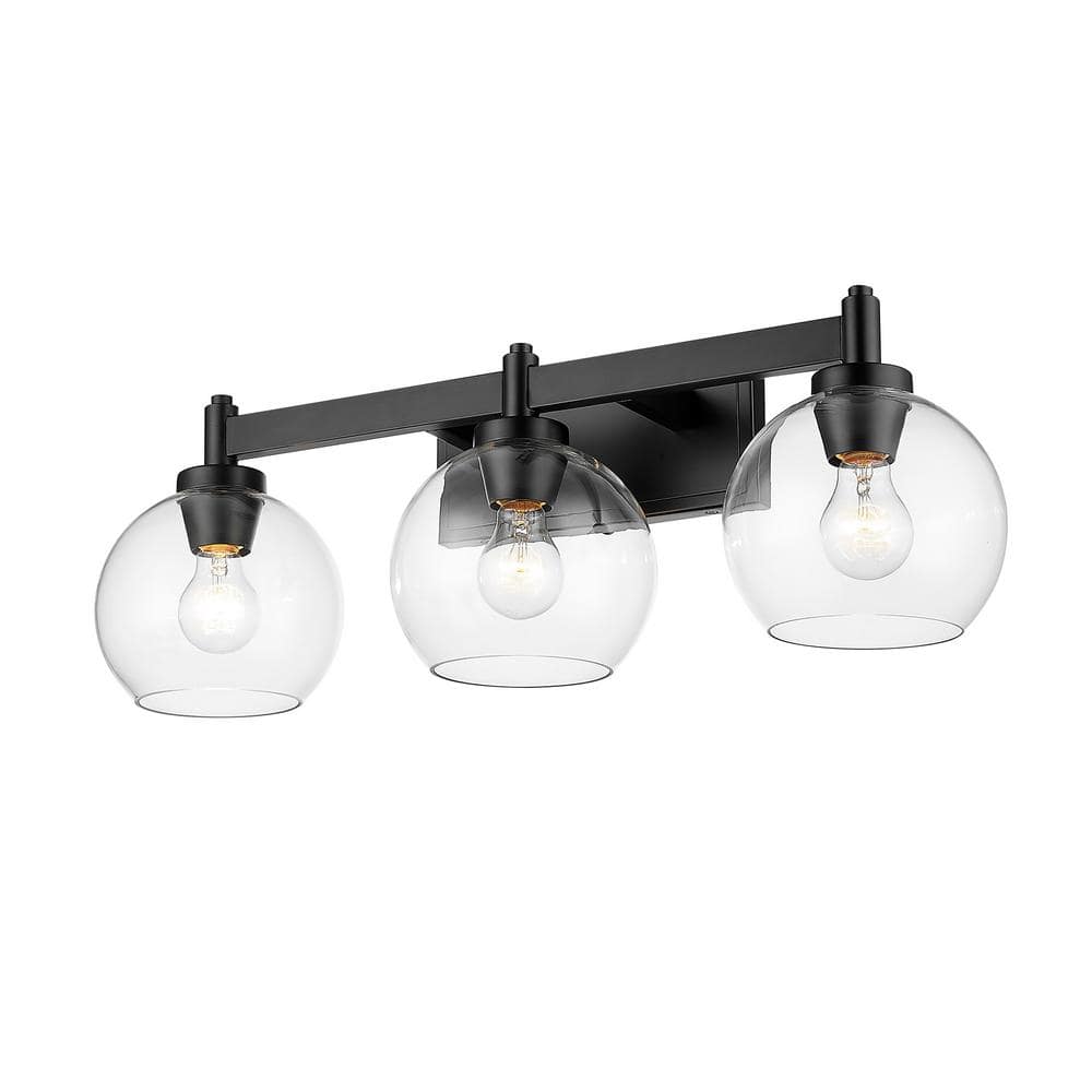 Golden Lighting Galveston 26.75 in. 3-Light Matte Black and Clear Glass ...