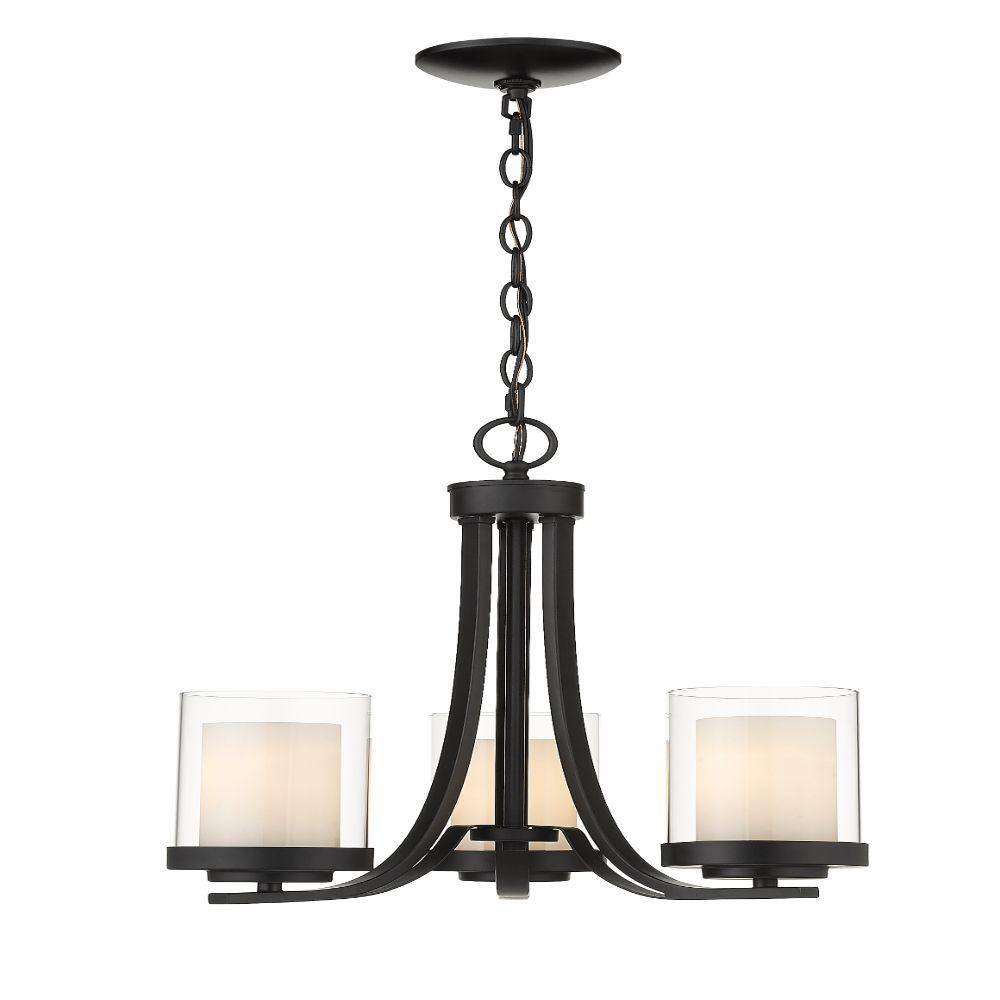 Willow Matte Black 3-Light Chandelier with White Glass Shades