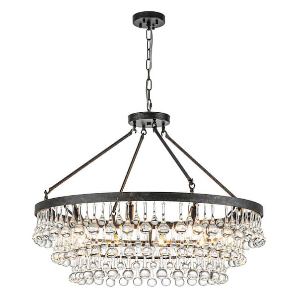Alvin 10-Light Black Dimmable Tiered Teardrop Crystal Chandelier
