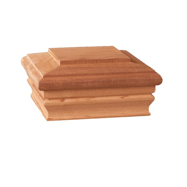Unbranded Newport 4 in. x 4 in. Redwood-Stained Wood Classic Post Cap