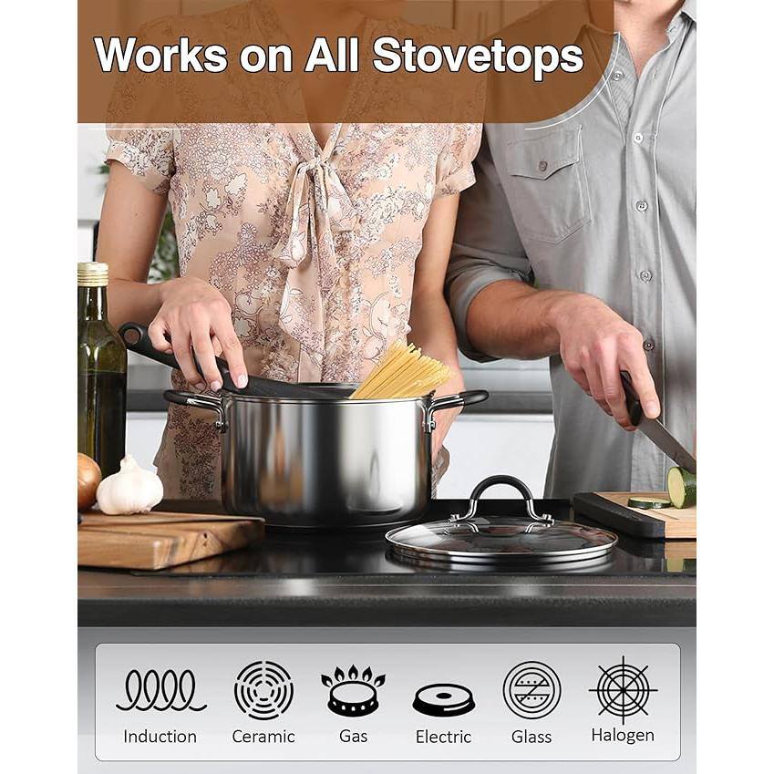 10-Piece Stainless Steel Cookware Set with Glass Lids