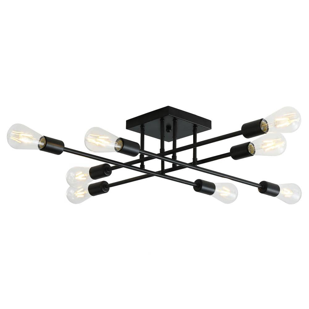 Black Iron 8-Light Modern Linear Sputnik Chandelier