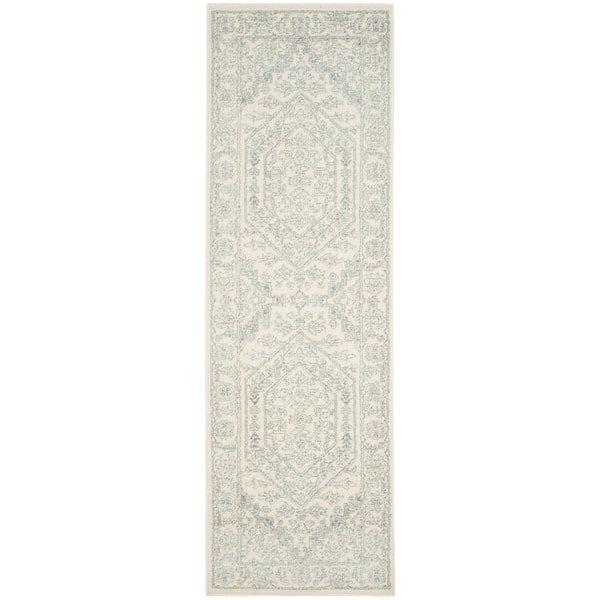 Adirondack Ivory/Slate 3 ft. x 14 ft. Border Medallion Runner Rug