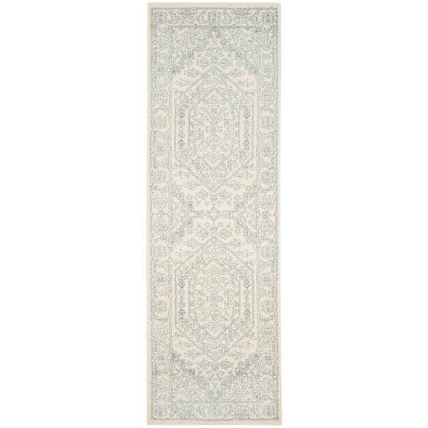 SAFAVIEH Adirondack Ivory/Slate 3 ft. x 16 ft. Border Medallion Runner Rug