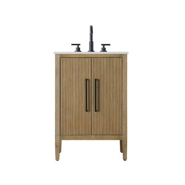 24 in. Single Sink Linen Oak Bath Vanity with White Engineered Marble Top