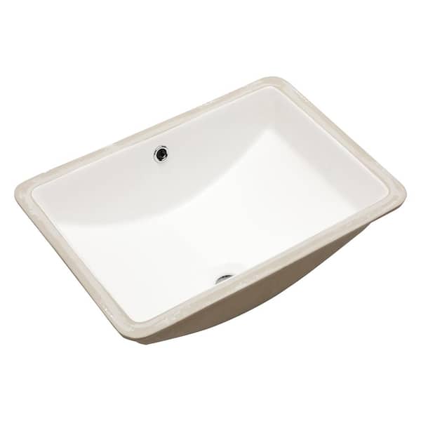 18.5 in. Undermount Rectangular Bathroom Sink with Overflow in White Ceramic