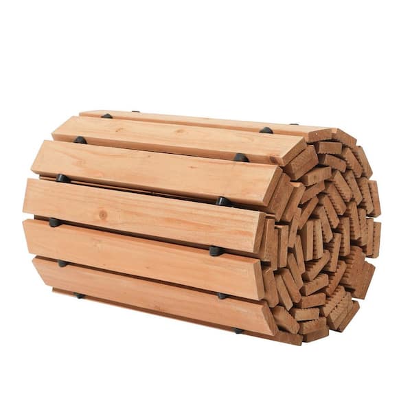 Wooden Garden Pathway 12 ft. L,x 0.6 in. H,x 22 in. W, Non-slip Walkway Roll-out Cedar Wire Rope connection Brown Edging