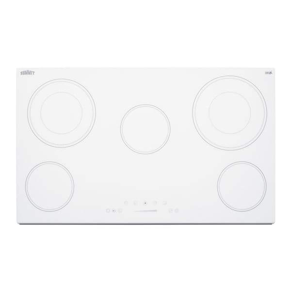 Summit Appliance 36 in. Radiant Electric Cooktop in White with 5 Elements including Dual Zone Elements and Power Burner