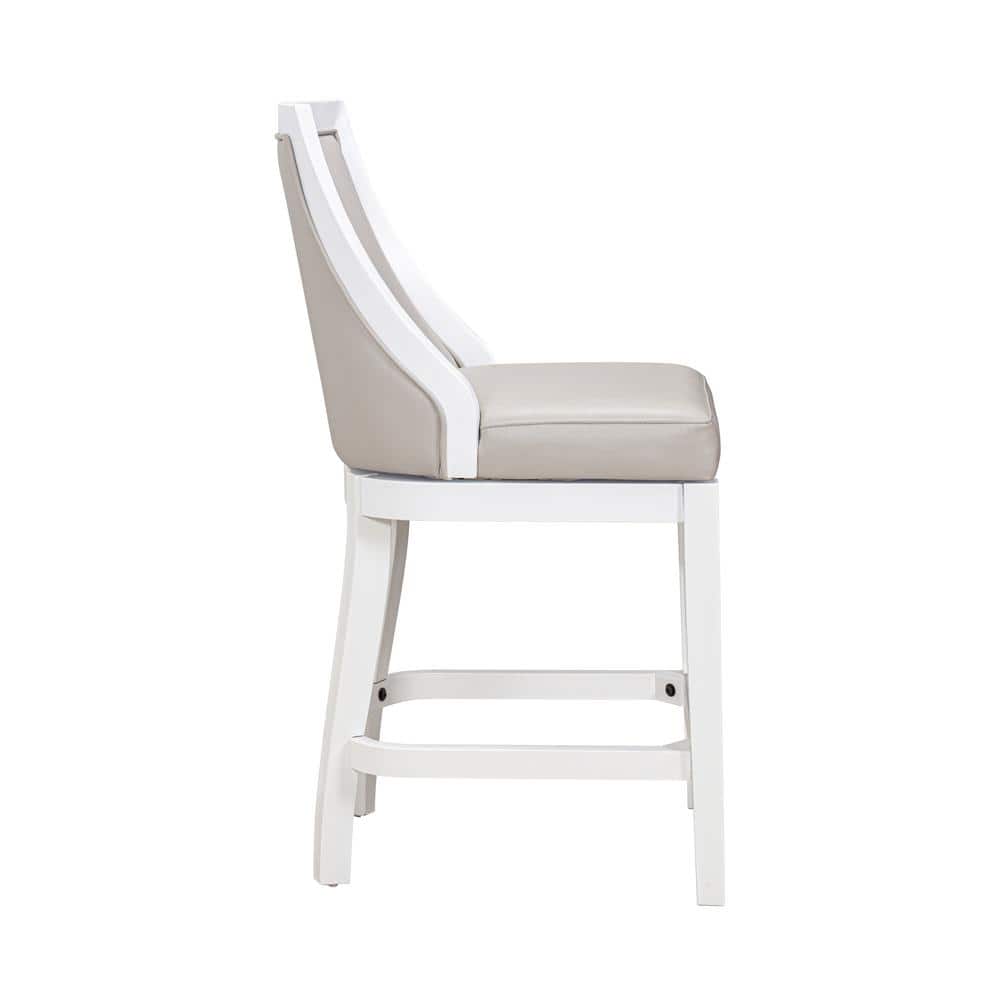 Alabaster White Wood and Faux Leather Swivel Bar Stool
