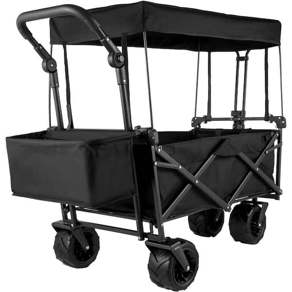 3 cu. ft. Steel Extra Large Collapsible Garden Cart with Removable Canopy, Folding Wagon Utility Carts with Wheels
