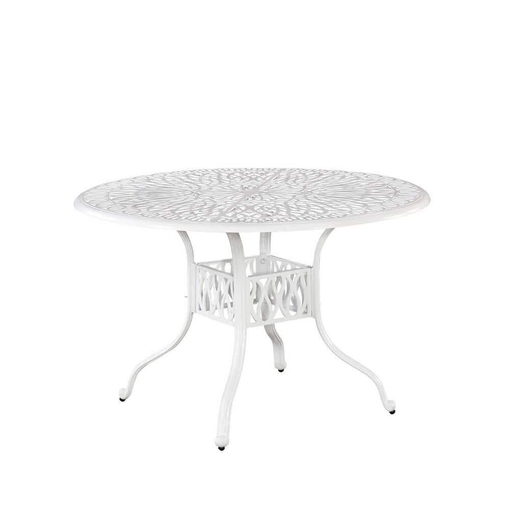 HOMESTYLES Capri 48 in. White Round Cast Aluminum Outdoor Dining Table ...