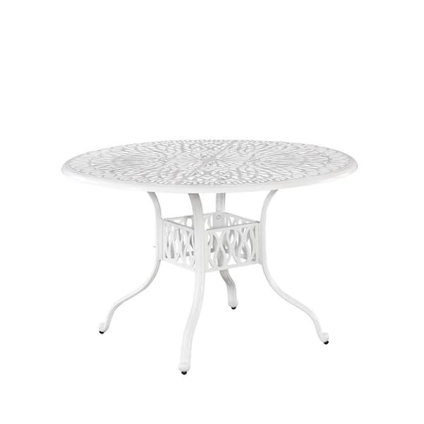 HOMESTYLES Capri 48 in. White Round Cast Aluminum Outdoor Dining Table