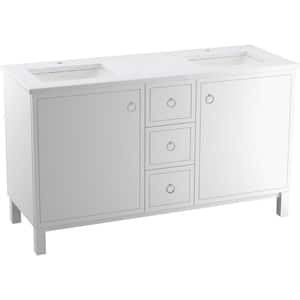 Jacquard 60 in. W x 22 in. D x 35 in. H Double Sink Freestanding Bath Vanity in Linen White with White Quartz Top