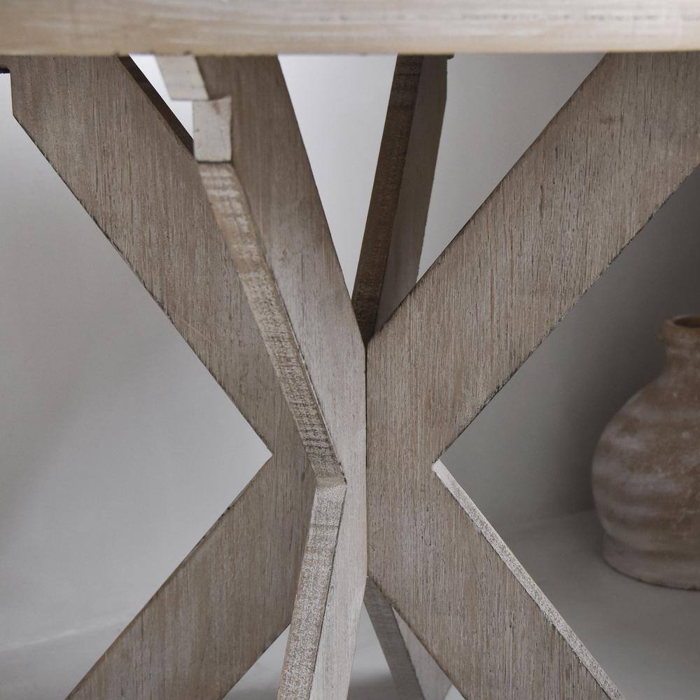 Vintage Grey Round Wood Cross Leg End Table