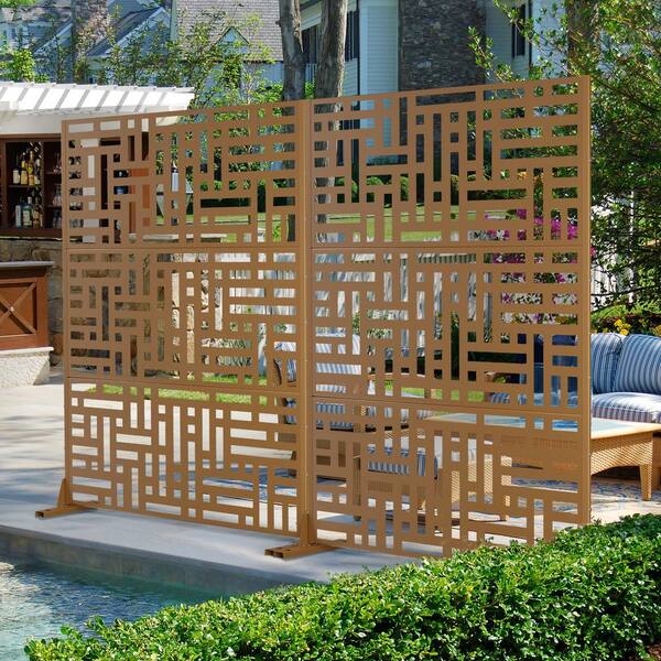 TUYOHW 47 in. W x 72 in. H Brown Metal Privacy Screen for Deck, Balcony ...