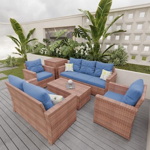 B12 Reddle Wicker Outdoor Sectional Set with Blue Cushions