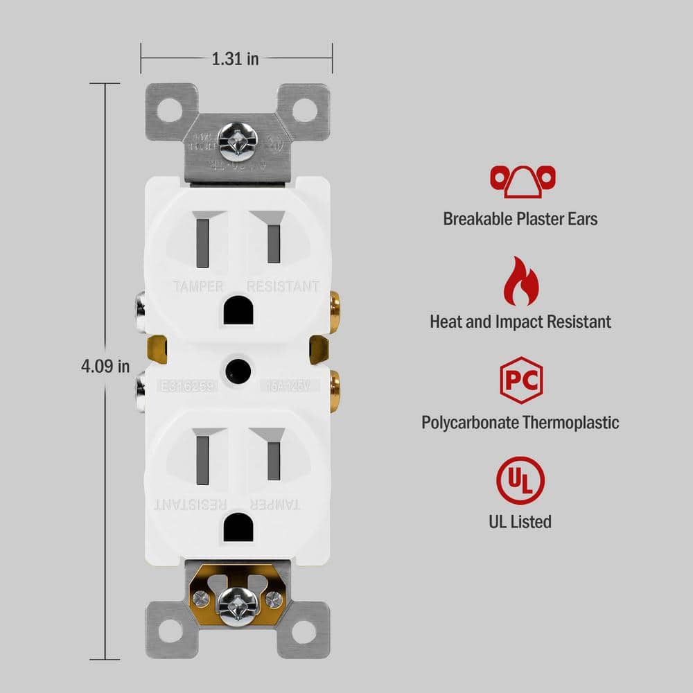 White Tamper Resistant Duplex Outlet with Wall Plate, 3-Pack