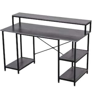 55 in. Black Writing Computer Desk with 2-Tier Surface and Side Storage Shelves