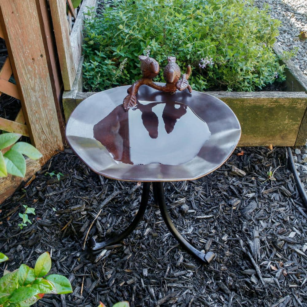 Antique Copper Birdbath with Wrought Iron Tripod Stand