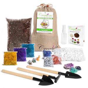 Succulent and Cactus Terrarium Starter Kit - Includes Soil, Moss, Pebbles, Healing Crystal, Tools