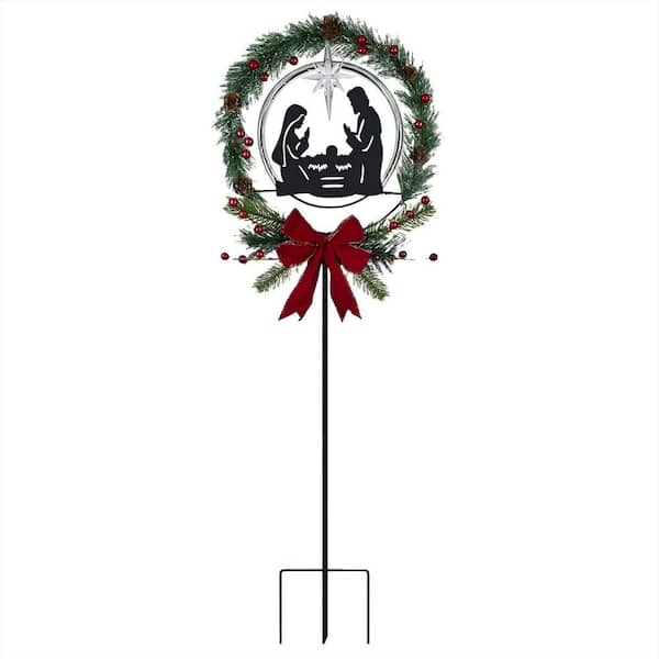 37.5 in. Nativity Decorative Garden Stakes, Christmas Decorative Stakes for Gareden and Lawn, Green