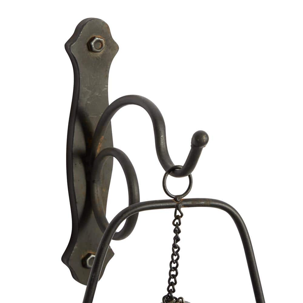 Elegant Brown Bronze Metal Glass Lantern Wall Sconce, 7"W x 19"H