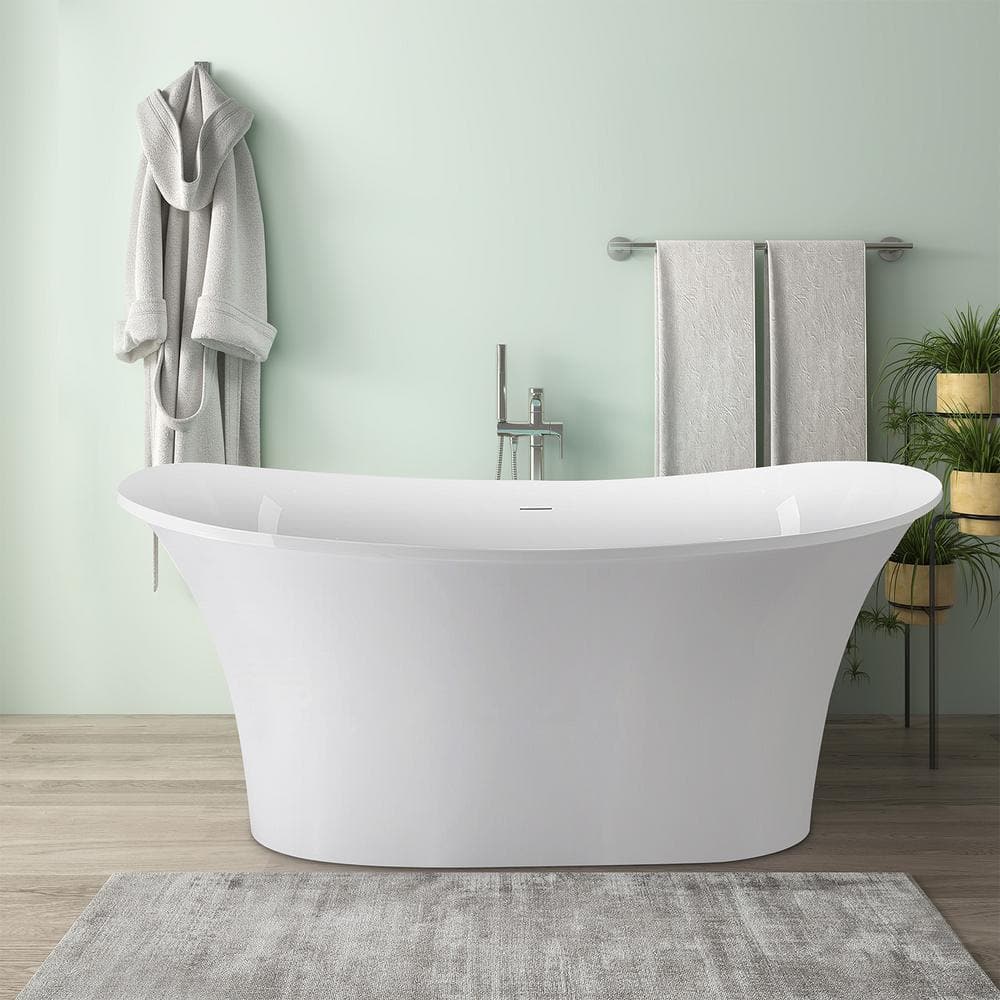 Mokleba 67 in. Acrylic Double Slipper Flatbottom Non-Whirlpool Bathtub ...