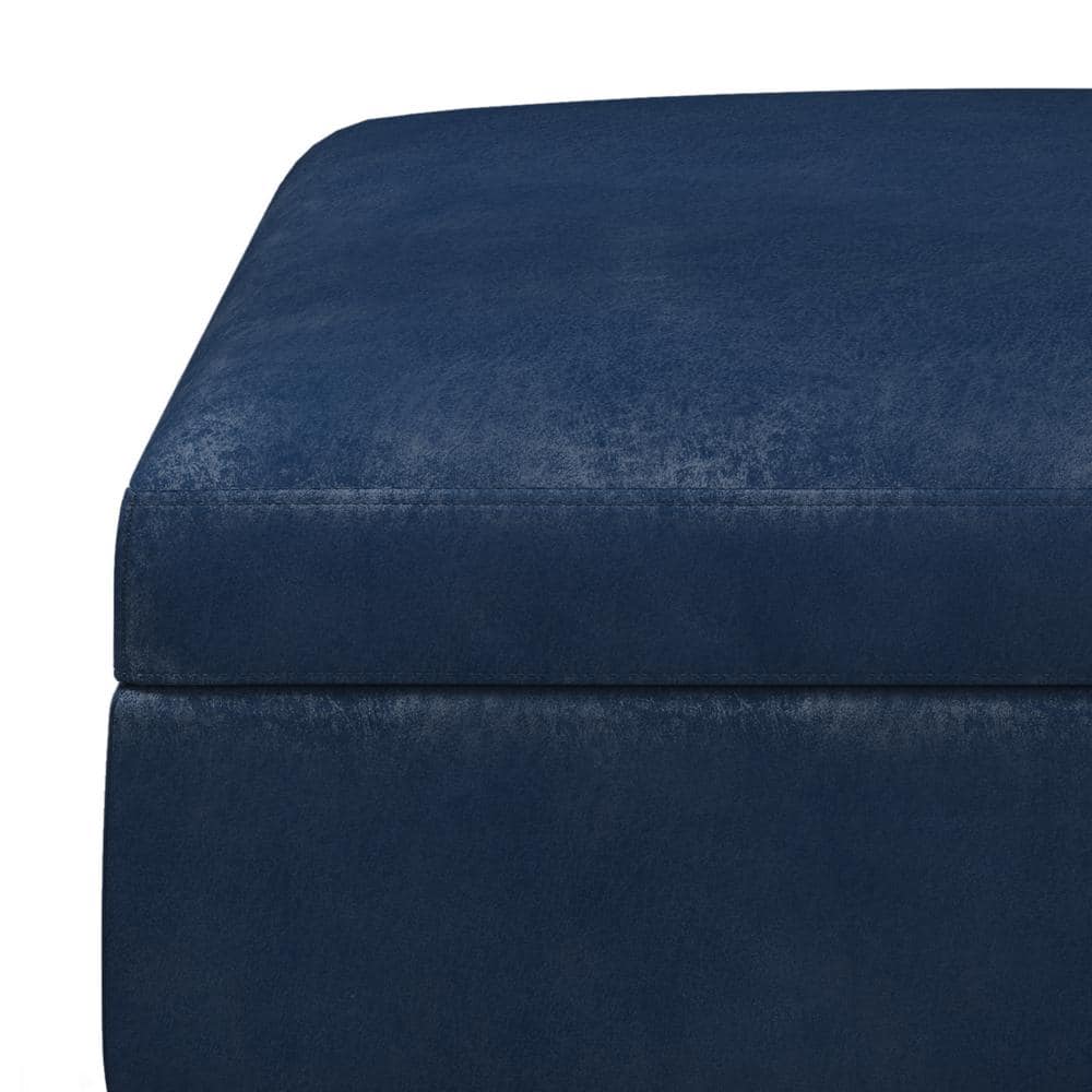 Owen Mid-Century Distressed Dark Blue Faux Leather Storage Ottoman