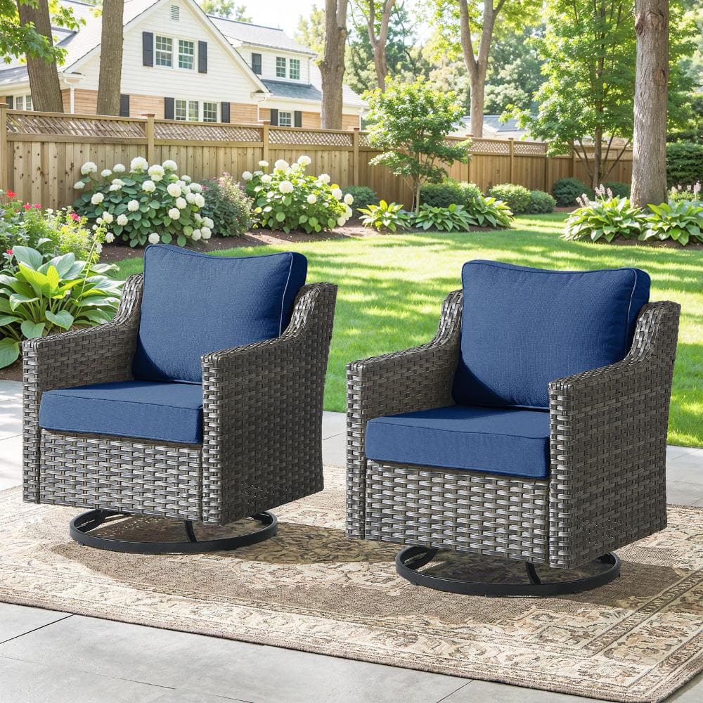 Halara 2-Piece Gray Wicker Outdoor Rocking Chair Patio Swivel Glider Set with Olefin 4 inch. Thick Blue Cushions price history on PriceWatchPro