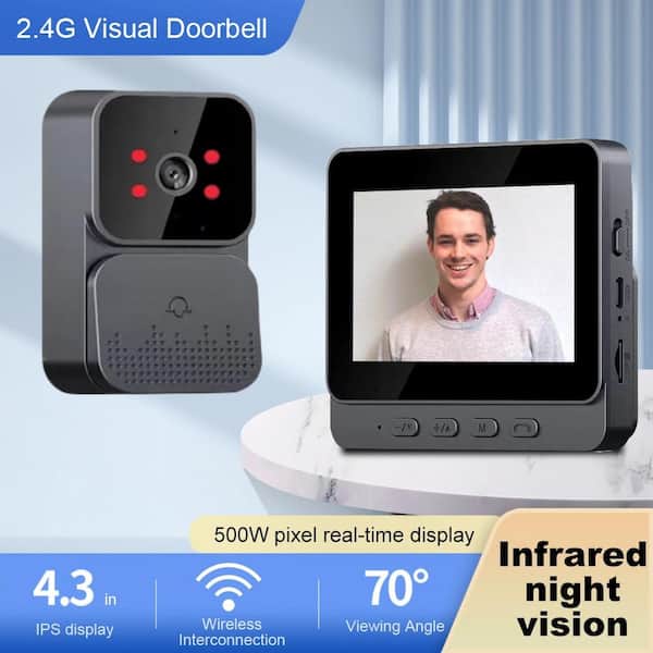 Lukyamzn 4.3 in. Wireless Hardwired IPS Color Screen Digital Doorbell Camera 1080P IR Video Intercom with Night Vision in Gray