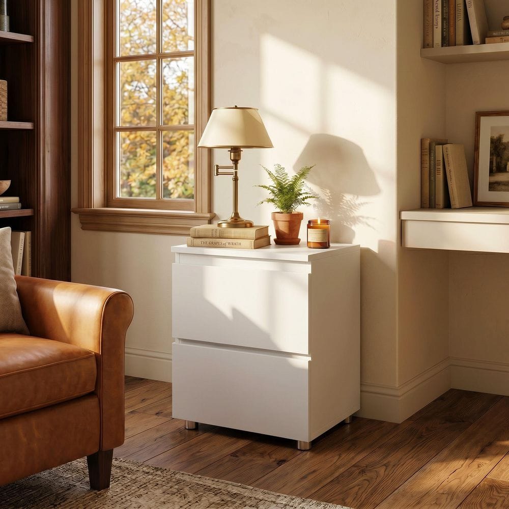 FUFU&GAGA 2-Drawer White Nightstands Side Table Bedside Table 18.9