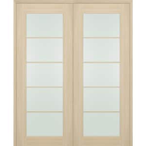 Vona 60 in. x 80 in. 5-Lite Both Active Frosted Glass Loire Ash Wood Composite Double Prehung French Door