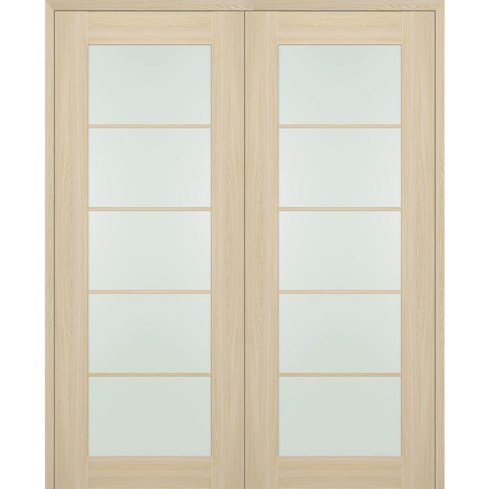 Vona 64 in. x 96 in. 5-Lite Both Active Frosted Glass Loire Ash Wood Composite Double Prehung French Door price history on PriceWatchPro