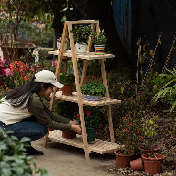 Vintiquewise Small Slim Narrow Wooden Shelf Stand Cart Plant Shelf with Artistic Roof Design Will Add A Touch of Rustic Elegance to Your Home