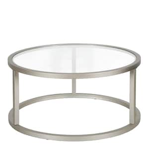 Parker 35 in. Satin Nickel Round Glass Top Coffee Table