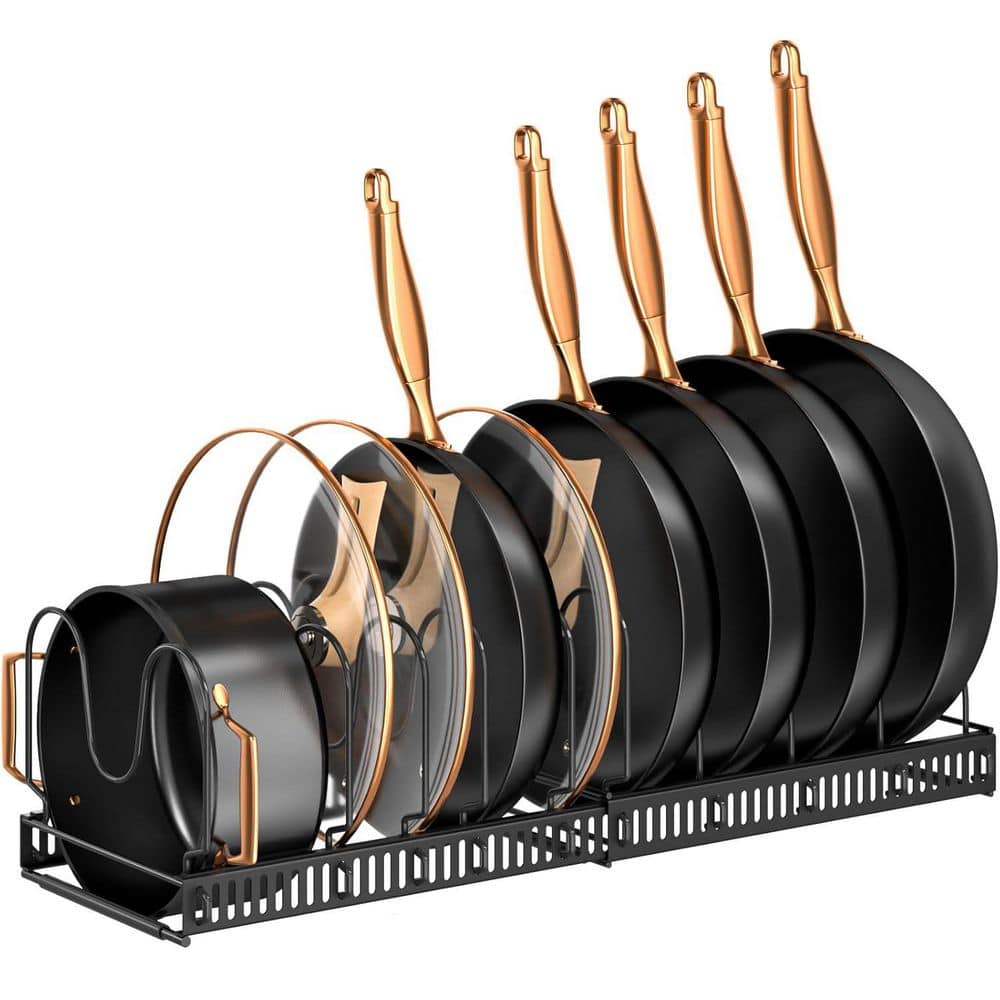 Expandable Pot and Pan Organizer Rack with 10 Adjustable Compartments for C