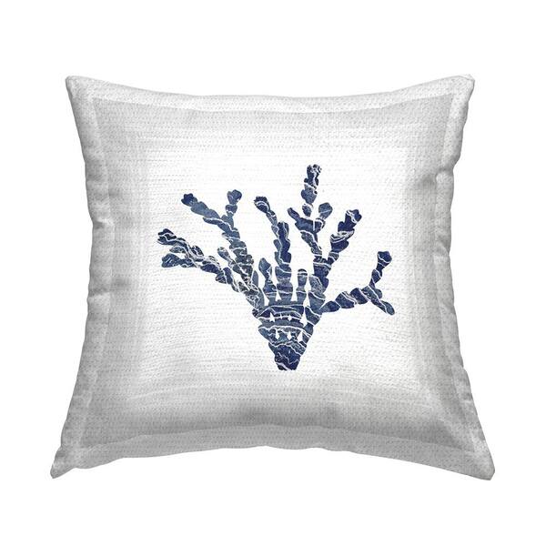 Stupell Industries Blue and White Coral Blue Square Outdoor Throw Pillow
