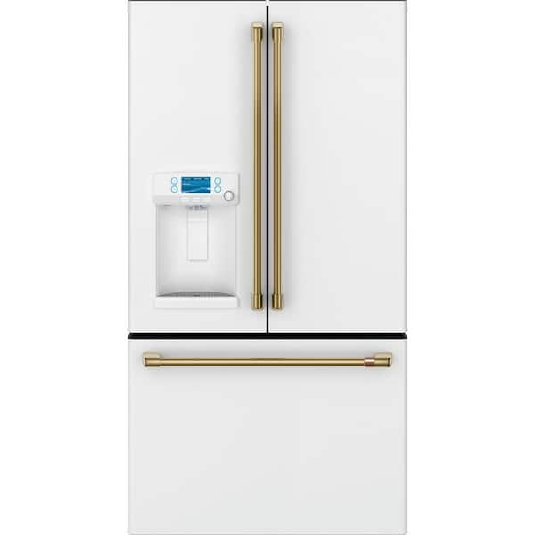 white refrigerator brass handles